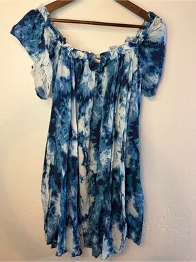 Blue Tie-Dye Off-Shoulder Women’s Dress